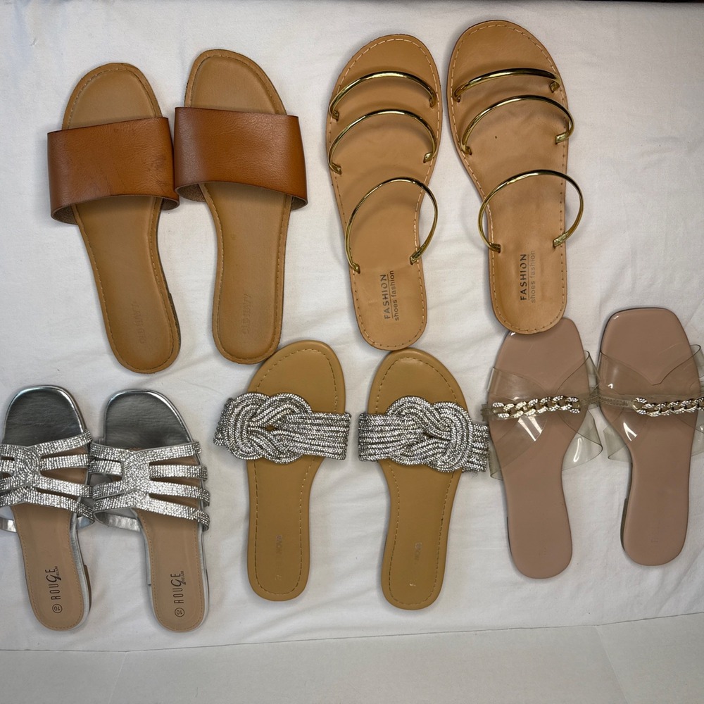 Lot 6 Women's Size 10 Sandals Slides Fashion Nova Old Navy Bling Shoes